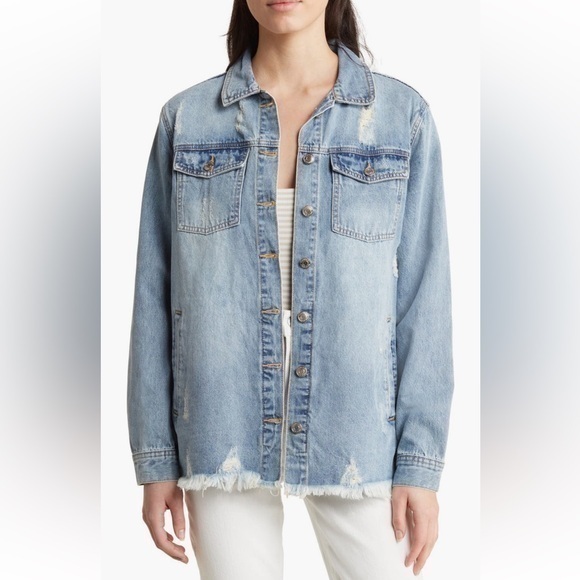 Thread & Supply Jackets & Blazers - Thread & Supply Cotton Distressed Frayed Denim Jacket Small DENIM Light Wash